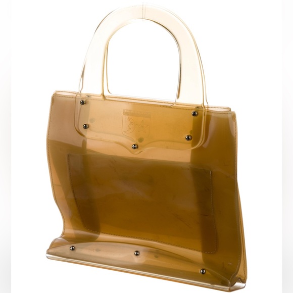 Barry Kieselstein-Cord vintage vinyl pale yellow / brown top handle bag acrylic - Picture 5 of 6